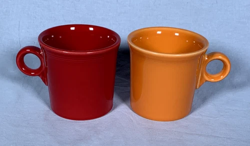 Pair of (2) Fiesta Fiestaware Scarlet & Tangerine O-Ring Handle Coffee Cup Mug