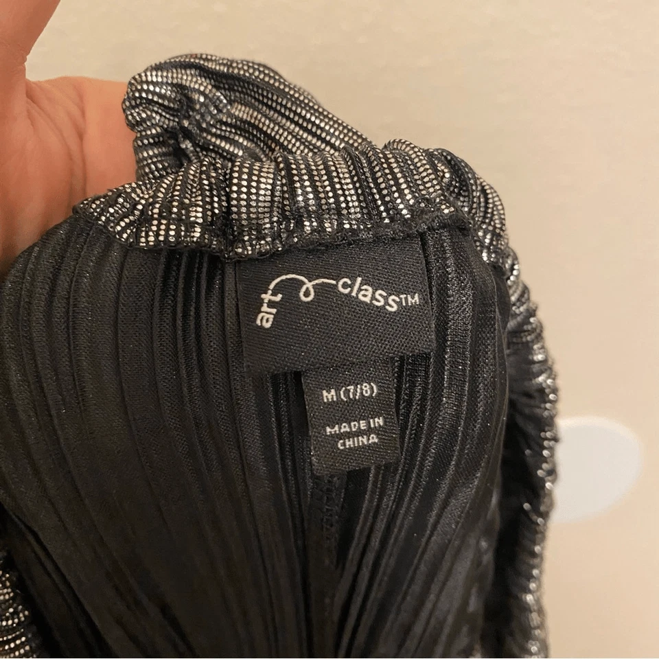 Art Class Shiny Silver stretchy Jumpsuit ruffle off Shoulder wide leg formal 7-8 - Image 4 of 4