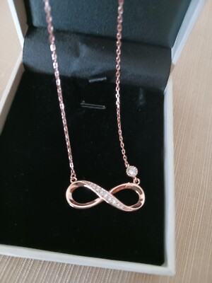 925 ROSE GOLD Necklace   Billie Bijoux  Forever Love  Infinity Heart NWT