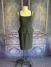 Banana Republic Gray Flannel Sheath Dress Skirted Peplum SZ 10 Wool Square Neck