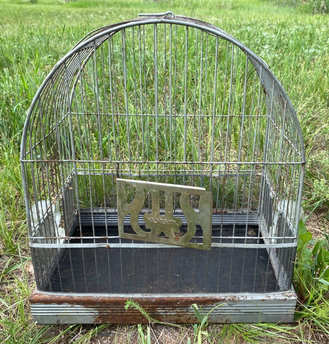Antique Vintage Hendryx Bird Cage With USA Feeders/Waters Glass Art Deco Retro