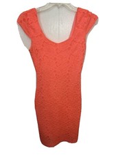 Charlotte Russe Lace Bodycon Dress XS Coral Fitted Mini Sexy Lined