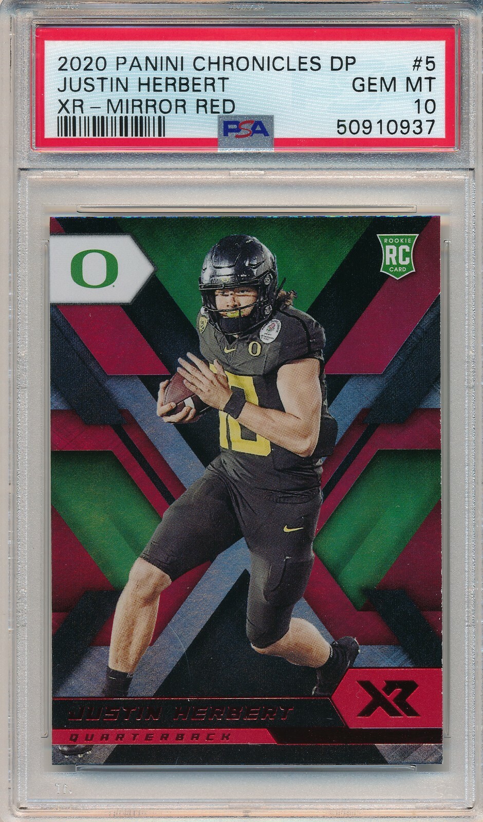 Justin Herbert Panini Chronicles Draft Picks XR Rookies #5 Mirror Red