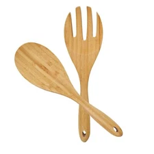 12 Inch Bamboo Wood Salad Servers Cooking Utensils Spoon And Fork