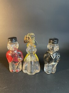 3 Vintage Manhattan Peach Cordial Mr. Pickwick & Creme De Violet Figural Bottles