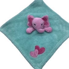 BabyGear Elephant Lovey Security Blanket Plush Head Hearts 15" x 15"