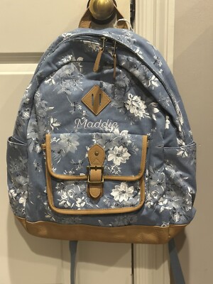 Pottery Barn Teen Northfield Backpack Large Floral Gray Tan 18x13 Monogrammed