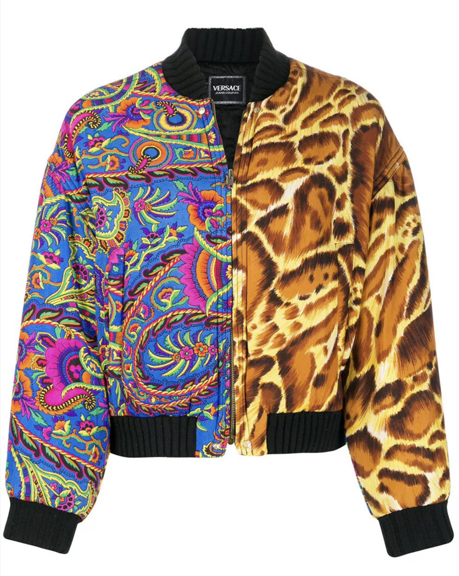 Authentic 1990s VERSACE Jeans Couture SILK Animal Print Bomber