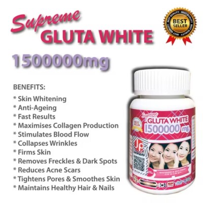 best glutathione brand in thailand Supreme Gluta White 1500000mg glutathione skin whitening supplement capsule  Thai