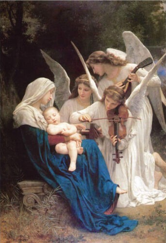 William Adolphe Bouguereau La canzone degli angeli (1881) stampa HD su tela arte da parete - Foto 1 di 7