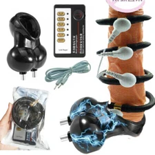Male E-Stim Power Shock Ring Ball Scrotum Stretcher Stimulation Pouch Cage BDSM