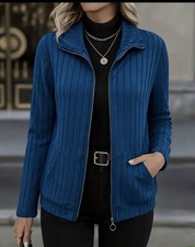 Women Long Sleeve Cardigan Top XL Peacock Blue