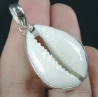 925 Sterling Silver White Natural Cowrie Shell Pendant Jewelry, CSP-26