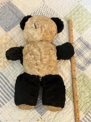 Vintage no eye Panda Stuffed Animal Plush Black Tan Medium 16''