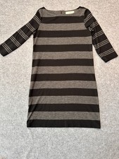 LOFT Tunic Dress Womens Small Charcoal Gray Striped Back Zip 3/4 Sleeve Casual