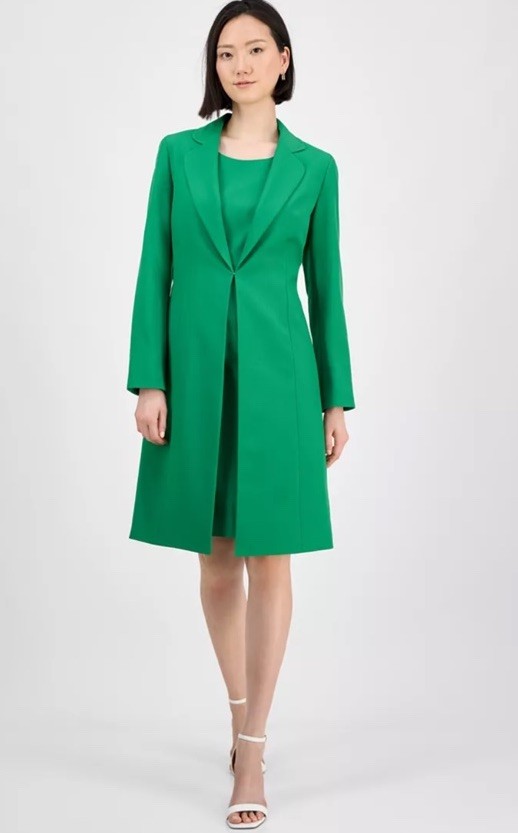Le Suit Crepe Elongated Blazer & Sheath Dress Suit Size 4P Verde Green