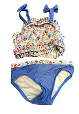 18 mo baby girls Wonder Nation 2pc BLUE Floral Smocked Bikini Tank Top Swimwear
