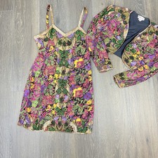 Jasdee Vintage Dress  Jacket Hand Work Bead  Sequins  Hand Print On Silk