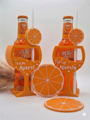 Aperol Spritz Flaschenhalter   3D Druck Geschenkset - JGA Geburtstag Party Feier