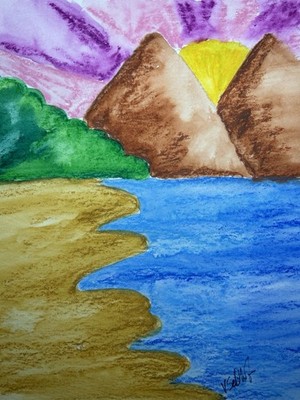 Original Impressionism Watercolor Mountain Landscape Painting 8x10 Seascape