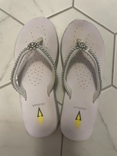 Volatile Rhinestone Thong Sandals Women s US 9 White Flat Slip-On Casual