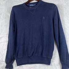Polo Ralph Lauren Sweater Mens M Navy Blue Cable Knit Cotton Red Pony Logo FLAW