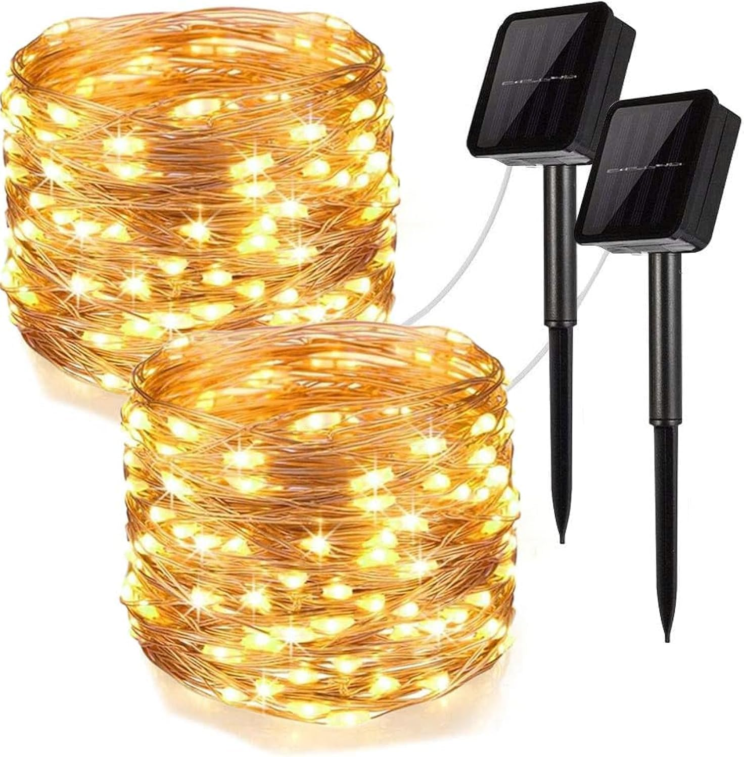 66Ft Solar Fairy Lights 2 Pack 200LED Copper Wire Outdoor Decor 8 Modes