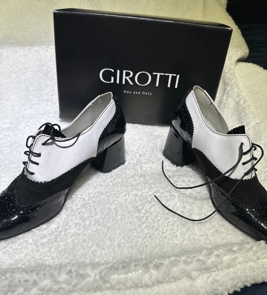 ZAPATOS Girotti TACÓN CUADRADO Mujer Oxford 35486 Talla 39/8.5 Hecho en Italia Foto 2 de 4