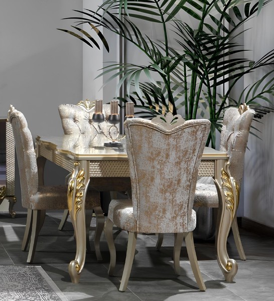 Essecke Luxus Essgruppe Esszimmer Esstisch StüHle Beige Set Holz 5Tlg-image
