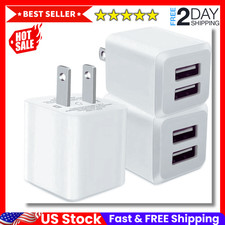 3- Pack, USB Wall Charger, Dual Port USB Cube Power Adapter Charger Plug Block C