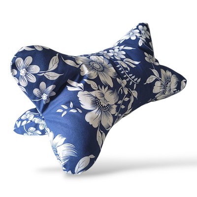Reisekissen Leseknochen Nackenkissen Baumwolle Öko Tex Handmade Blau Weiß Blumen