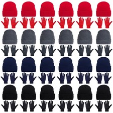 48 Pack Beanie Hats and Gloves Set, Knit Skull Caps and Winter Gloves Bulk fo...