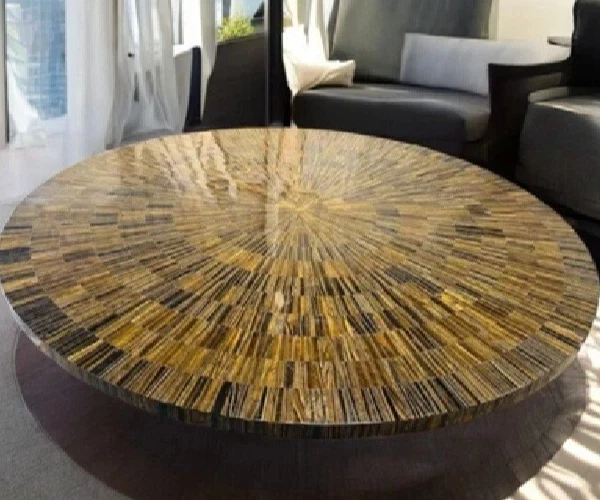 48" Round Tiger Eye Stone Coffee Table Top Kitchen Slab Countertop Garden Decors - Image 2 of 4