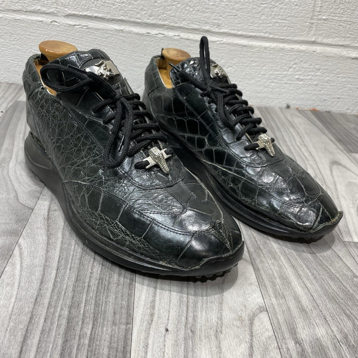 mauriメンズ　革靴　42 1/2 （27.5㎝） MAURI Green Alligator Crocodile Sneakers Mens EU 42 / US 9 Lace Up