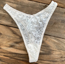 VTG 80's Maidenform Thong Panties Size M Women's Beige Sheer Lace