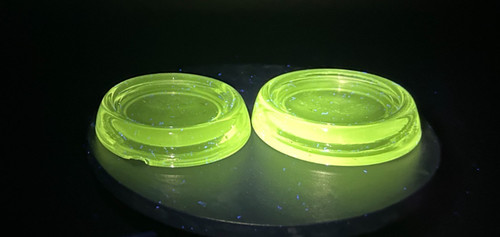 2 Vintage Clear Glass Furniture leg Coaster Protectors, Green Manganese Glow  1