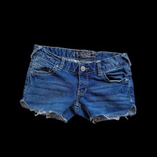 Y2K Rue21 Micro Low Rise Denim Cutoff Shorts Embroidered Pockets Blue Size 0
