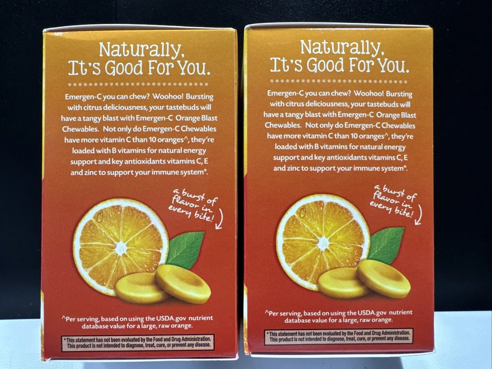 2x Emergen-C 1000mg vitamina C natural sabor explosão de laranja 40 comprimidos mastigáveis - Imagem 4 de 4