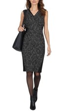 Elie Tahari Maisy Tweed Mixed Media Sheath Dress Gray Black V-Neck Size 2