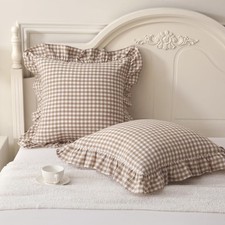 2 Pack Taupe/White Plaid Ruffle Throw Pillow Covers Farmhouse Checkered Chic Was