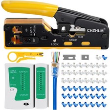 Pass-Through RJ45 Crimping Tool Kit for Cat5e, Cat6, Cat7, and Telephone