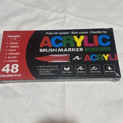 GuangNa 48 Colors Non-toxic Water-based Acrylic Brush Markers New Sealed