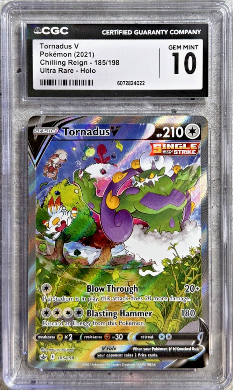 Pokemon Card Tornadus V Holo Ultra R CGC 10 Gem Mt, Chilling Reign 185/198, 2021
