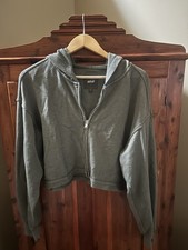 Aerie Women's Olive Green Cropped Hooded Full Zip Hoodie Sweatshirt size S