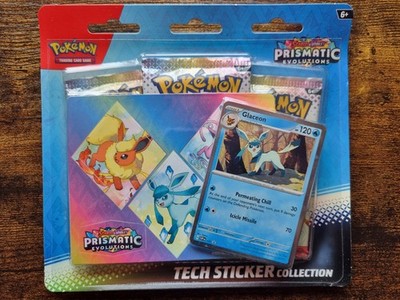 Pokémon Prismatic Evolutions Tech Sticker Sammlung (Glaceon) 3x Booster Packs