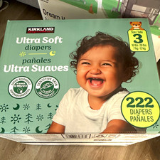 Kirkland Signature Ultra Soft Diapers Size 3 16-28 lb 222 Count White