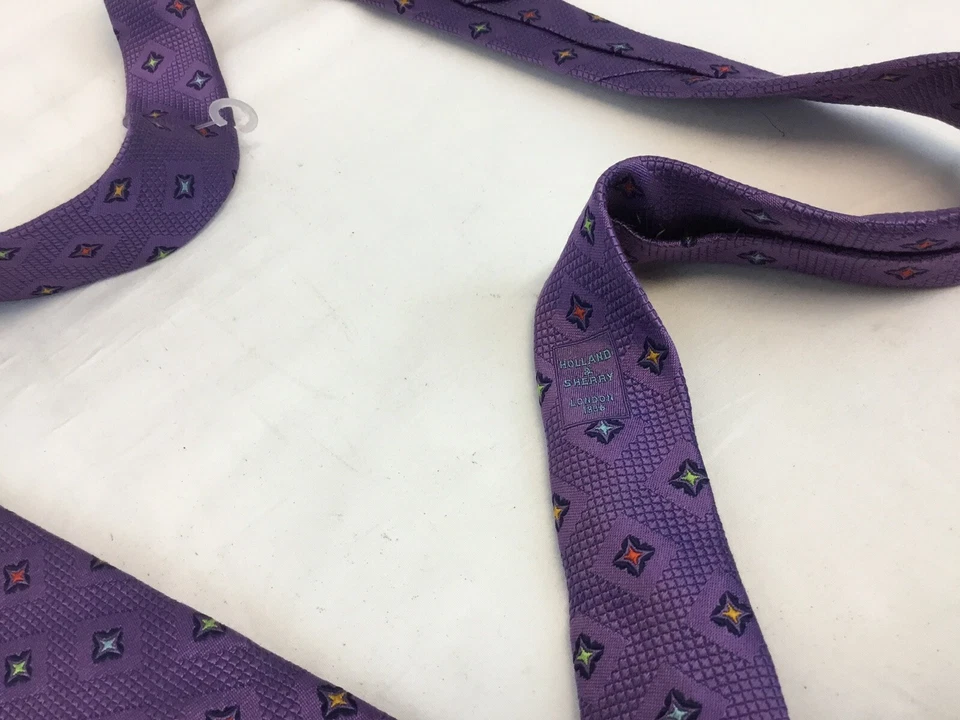 Holland & Sherry 领带 3.5 英寸紫色格子 100% 真丝美国完好 YGI — 第 4/4 张图片