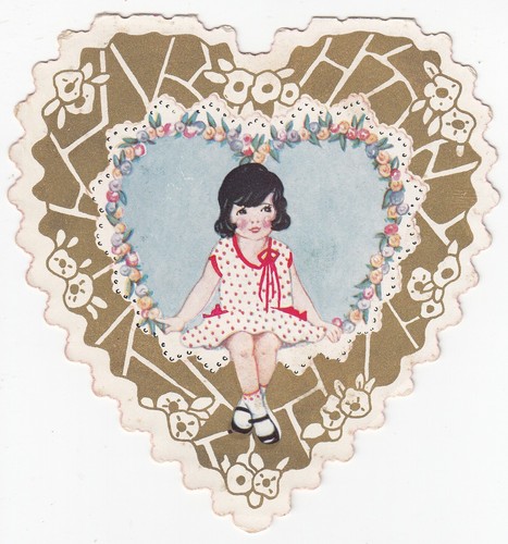 2 VTG Whitney Valentine Heart Greeting Cards~Boy at Fence & Girl at Door w Gift - Picture 4 of 7