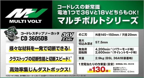Hitachi HiKOKI 36V Akku-Spansägeschneider CD3605DB(NN) (nur Hauptgerät) - Bild 4 von 4