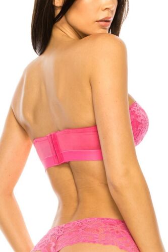 Floral Lace Strapless Bra Demi Underwire bra Non-slip Silicone line Bra 90034 - Picture 15 of 49